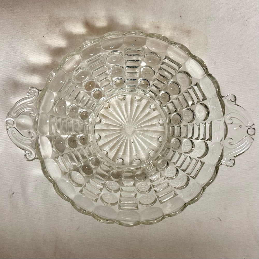 Art Deco Clear Pressed Glass Bubble Candy Bowl Nut Dish Depression Glass